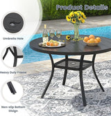 VICLLAX Round Patio Dining Table for 4-6, Outdoor Metal Dining Table with Umbrella Hole for Deck Lawn Garden Backyard - Photo 4