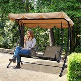 Outsunny 2-Seat Patio Swing Chair, Outdoor Porch Swing Glider with Adjustable Canopy, Cup Holders and Storage Tray - Photo 2