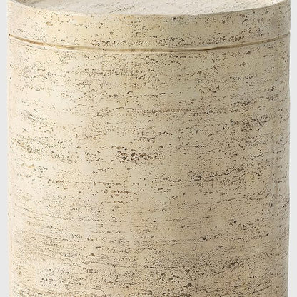 HOMPUS Round Outdoor Side Table, Rustic Modern Vintage Patio End Table, Weathered Stone Small Outdoor Accent for Indoor Outdoor Use, Patio, Garden, Cream