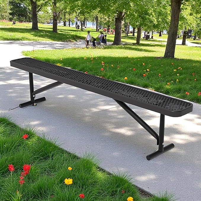 Park Benches for Outside, 8 ft Long Metal Porch Bench Furniture Patio Seating, Industrial Bench Commercial Expanded Metal Mesh Benches for Garden, Lawn, Backyard, Park, Deck, Patio, School