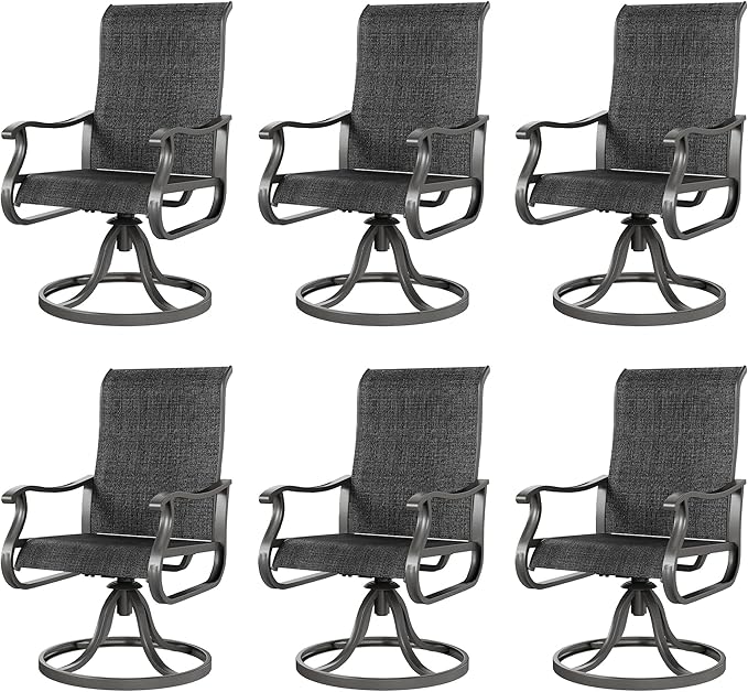 Amopatio Swivel Patio Chairs Set of 6, Outdoor Swivel Rocker Dining Chairs with All Weather Textilene High Back & Metal Frame, for Backyard Deck Lawn Garden(Dark Grey)