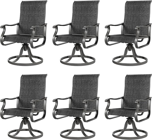 Amopatio Swivel Patio Chairs Set of 6, Outdoor Swivel Rocker Dining Chairs with All Weather Textilene High Back & Metal Frame, for Backyard Deck Lawn Garden(Dark Grey)