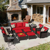 11 Pieces Patio Conversation Furniture Set - 1 Sofa, 4 Ottomans, 4 Swivel Chairs, 2 Side Tables - Photo 3