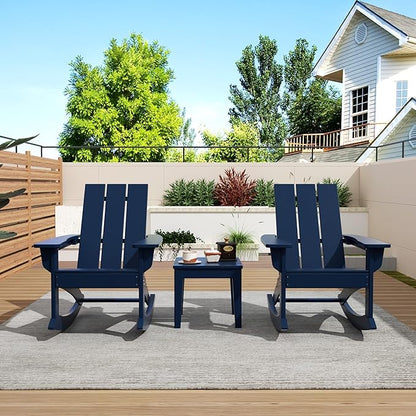 WO WESTIN OUTDOOR HDPE Shoreside Modern Rocking Poly Adirondack Chair (Set of 2),Navy Blue