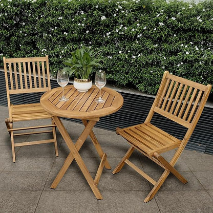 Acacia Wood Round Table, Foldable Waterproof Large, Collapsible Rustic Outdoor Wooden Coffee Tables for Patio Lawn Deck Balcony Bathroom-Natural