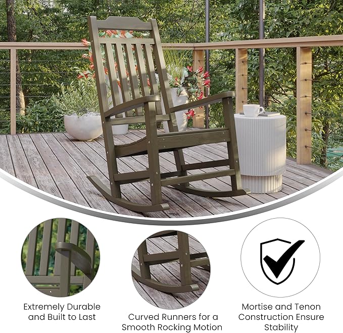 Flash Furniture Set of 2 Winston All-Weather Rocking Chair in Mahogany Faux Wood