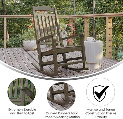 Flash Furniture Set of 2 Winston All-Weather Rocking Chair in Mahogany Faux Wood