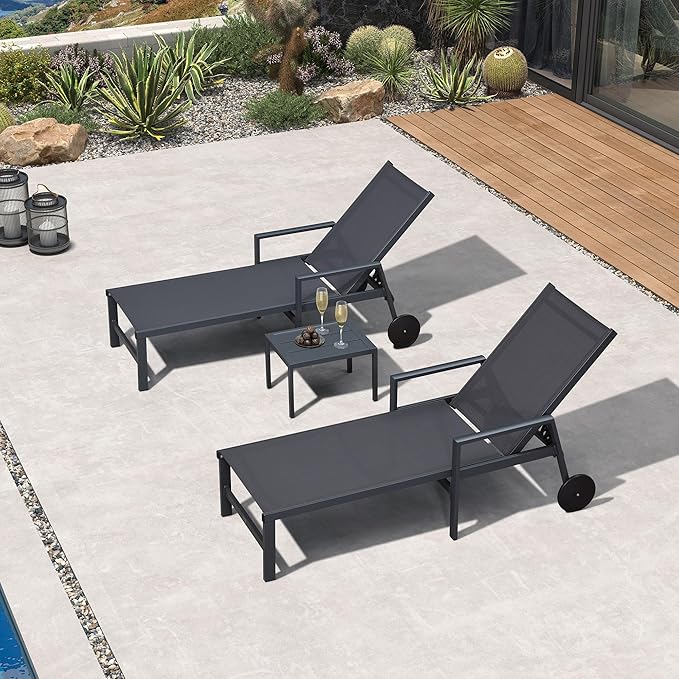 PURPLE LEAF Outdoor Chaise Lounge Set for 2 Aluminum Patio Chaise Lounger Chair with Armrest Adjustable Pool Chaise - Photo 1