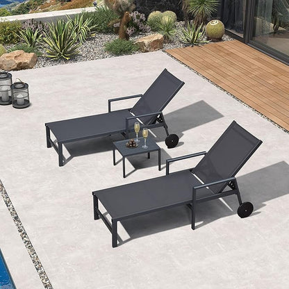PURPLE LEAF Outdoor Chaise Lounge Set for 2 Aluminum Patio Chaise Lounger Chair with Armrest Adjustable Pool Chaise Lounge Chair for Beach Yard Poolside Table Included, Dark Grey