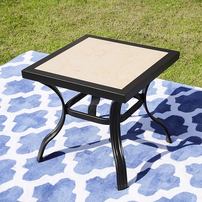 LOKATSE HOME Outdoor Patio Bistro Square End Table Dining Tile Top Metal Legs …