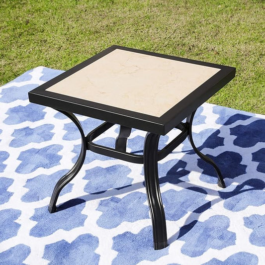 LOKATSE HOME Outdoor Patio Bistro Square End Table Dining Tile Top Metal Legs …