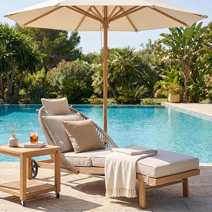 Lounge Chair Outdoor Set of 2 Chaise Lounger, Rope Lounge Chair Patio Chairs with Cushion & Backrest, Outdoor Chaise Lounges for Backyard, Poolside, Patio, Garden, Khaki