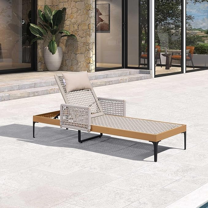 PURPLE LEAF 1 Piece Outdoor Chaise Lounge Rattan Wicker Lounger with Arms Poolside Furniture Adjustable Recliners Patio - Photo 2