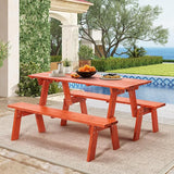 AVAWING 2 Piece Outdoor Convertible Bench, 2-in-1 Transforming Picnic Table Set, Wooden Garden Bench for Backyard, Porch - Photo 2
