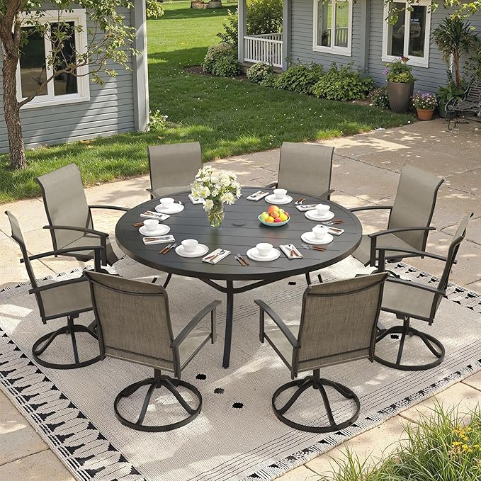 Outdoor Dining Table for 8, 60" Round Outdoor Table with Adjustable Umbrella Hole - Photo 4