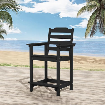 Tall Adirondack Bar Stool, Heavy-Duty Counter Height Chair with Ergonomic Seat, Durable Patio Barstool for Backyard, Deck, Poolside, Black