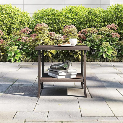 Kiss the Water Metal Square Side Table, 2-Tier Outdoor Coffee Table, All-Weather Outdoor Side Table for Patio End Porch Backyard Garden, Khaki