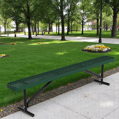 8 Feet Outdoor Benches, Green Heavy Duty Metal Park Bench for Outside, Weatherproof Dock Bench, 96" L Commercial Benches Backless Bench for Shopping Mall, Store, Lawn, Park, Patio, Deck, Garden