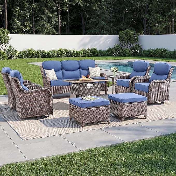 Luxury Patio Furniture Set with 6-inch Thick Cushion, Outdoor Furniture with Fire Pit Table, Swivel Chairs, Sofa - Photo 6