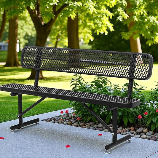 6FT Heavy-Duty Portable Outdoor Bench, Park Benches for Outside, Garden Benches Weatherproof with Backrest & Portable Frame, Commercial-Grade Seat Bench for Park, Garden, School, Shopping Mall