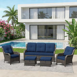 5 Piece Outdoor Wicker Patio Furniture Set, Patio Chairs Set with Thickened Olefin Cushions, High Back and Deep Seating - Photo 9