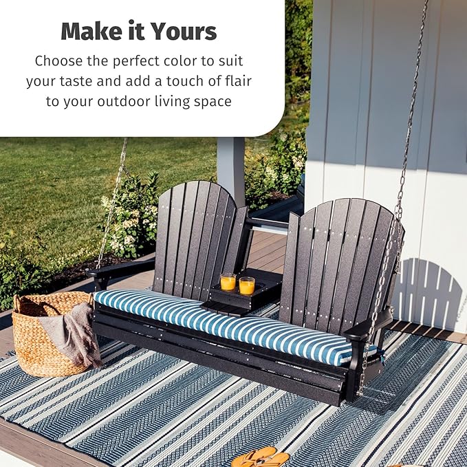 LuxCraft 5' Adirondack Hanging Porch Swing with Flip Down Console, Outdoor Patio Swing, Front Porch Swing - Photo 5