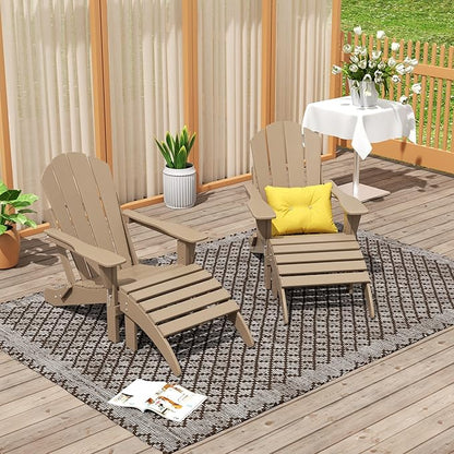 WO Home Furniture Adirondack Chair Outdoor Ottoman Set of 2 PCS Classic Patio Furniture (Weathered Wood)