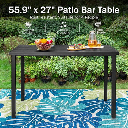 PHI VILLA 5 Piece Patio Bar Height Dining Set, 4 Outdoor Counter Height Swivel Bar Stools with Red Cushion and 1 Long 4-6 Person Metal High Top Bar Table for All Weather