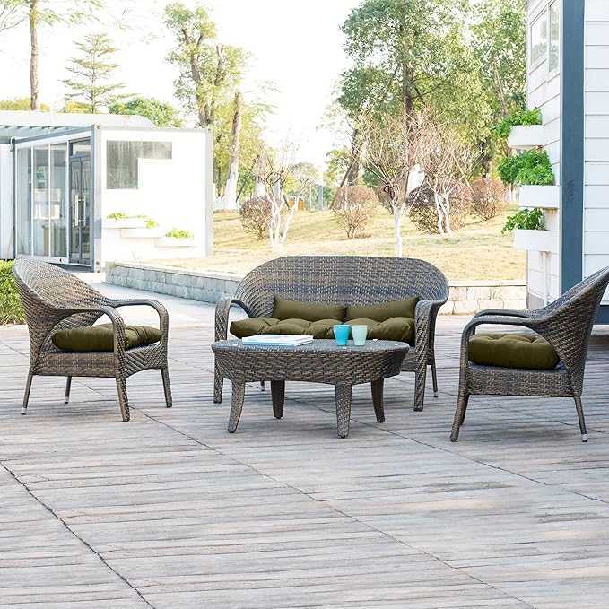 QILLOWAY Outdoor Patio Wicker Seat Cushions Group Loveseat/Two U-Shape/Two Lumbar Pillows for Patio Furniture - Photo 4