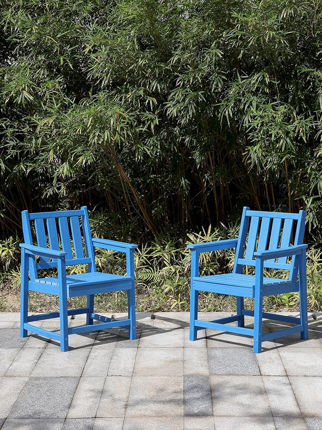 Patio Dining Chair Set of 2, HDPE Outdoor Dining Chair, Ergonomic HDPE Dining Chairs with Deep Seating - Photo 2