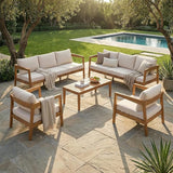 Merax 5 Piece Acacia Wood Patio Furniture Set, 3-Seater Sofa - Photo 1
