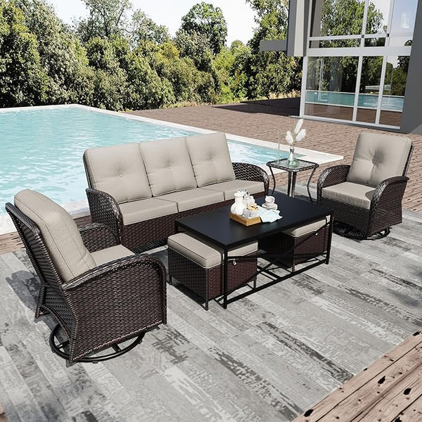 Joyside Wicker Patio Furniture Set, 7 Piece Outdoor Furniture Set with Thickened Cushions, High Back, Deep Seating - Photo 1