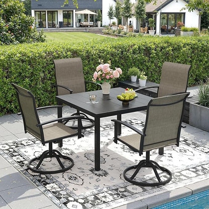 DIFY 40.2" Square Outdoor Dining Table for 4, Slatted Metal Patio Table with Adjustable Umbrella Hole, All-Weather Patio Dining Table for Garden Backyard Deck, Black Tabletop