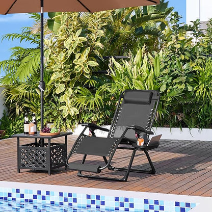 Yaheetech 29" Zero Gravity Chair Folding Reclining Lounge Recliner with Removable Pad & Headrest & Side Cup Holder Tray for Indoor and Outdoor Black/1