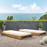 GDFStudio Outdoor Acacia Wood Chaise Lounge and Cushion Sets (Set of 2), and Cream - Photo 5