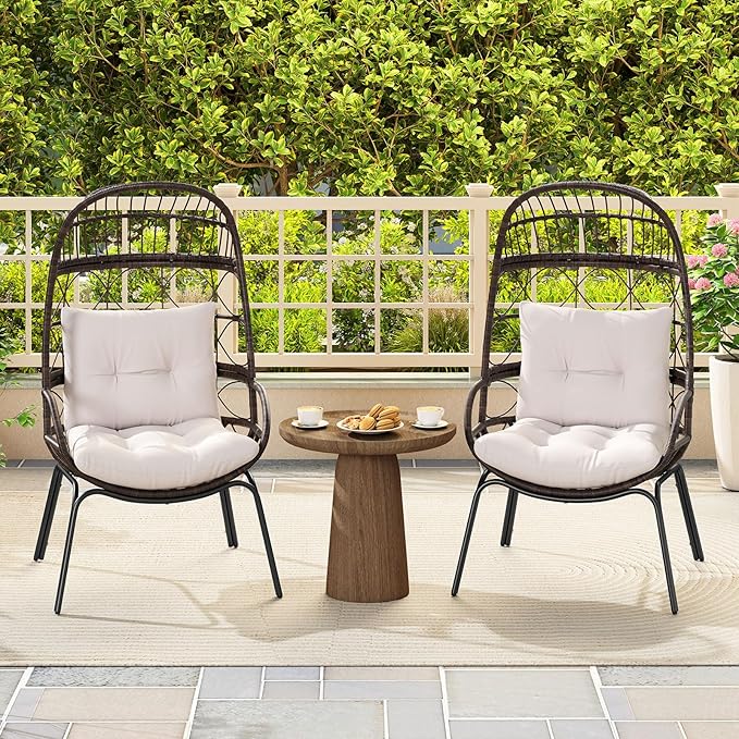 Tangkula Narrow Wicker Egg Chair Outdoor, Patio Rattan Lounge Basket with Seat & Back Cushions, Metal Indoor Outdoor Leisure Sofa Cocoon Chair for Bedroom, Backyard, Balcony, 400 lbs Max Load