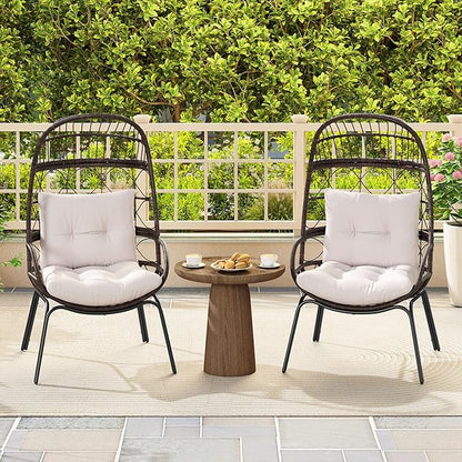 Tangkula Narrow Wicker Egg Chair Outdoor, Patio Rattan Lounge Basket with Seat & Back Cushions, Metal Indoor Outdoor Leisure Sofa Cocoon Chair for Bedroom, Backyard, Balcony, 400 lbs Max Load