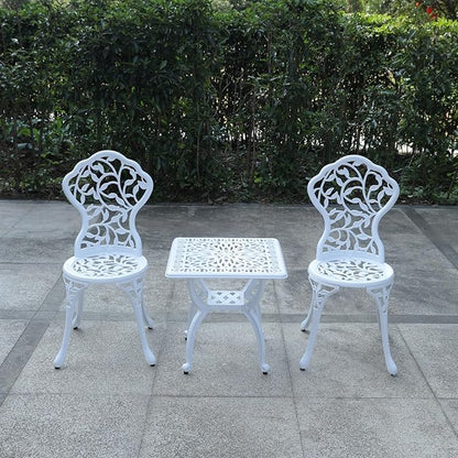 KAILI Rose Garden Cast Aluminum Bistro Chairs, Decorative Outdoor Patio Seating, Set of 2, White and Black (Leaf Chair White)