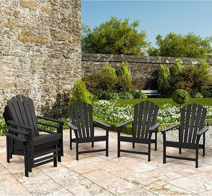 Stackable Adirondack Chairs Set of 6, Space Saving HDPE All-Weather Fire Pit Chair with Cover for Outdoor Lawn Porch Deck