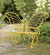 Plow & Hearth Weatherproof Butterfly Outdoor Bench | Holds Up to 300 lbs | Garden Patio Porch Park Deck | Metal | Yellow - Photo 9