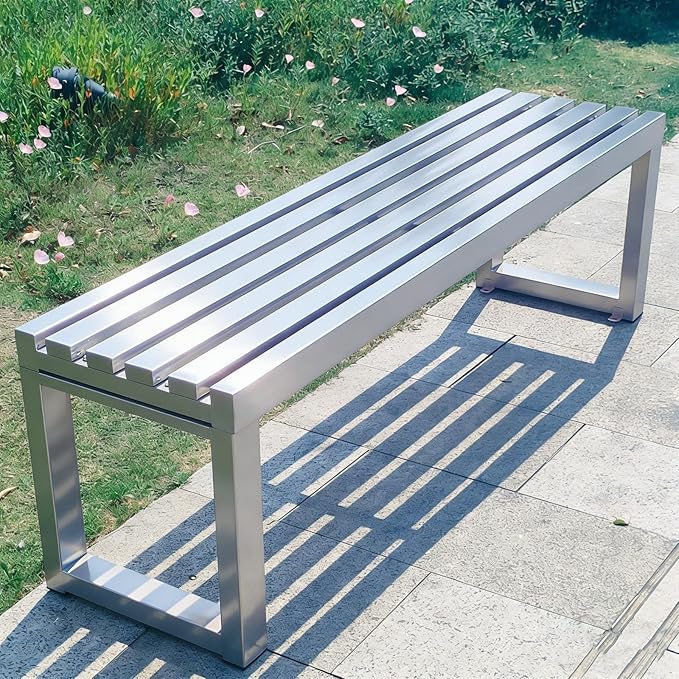 Park Bench for Outside, Outdoor Benches Weatherproof, Metal Garden Bench 2-Person Seat 100/120/150/180 Cm Patio Benches Backless for Lawn Yard Entryway, Capacity 660 Lbs(Silver,180 cm/70.9 in)