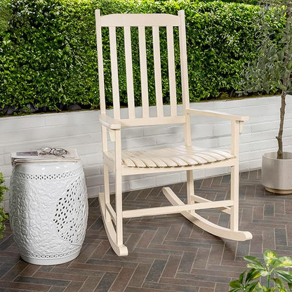 JONATHAN Y RCK300D Seagrove Farmhouse Classic Slat-Back 350-LBS Support Acacia Wood Outdoor Rocking Chair Traditional, Coastal, Cottage, Vintage, Shabby Chic, Almond