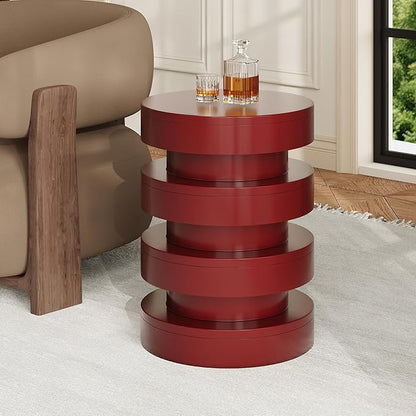Christopher Knight Home Jeru Lightweight Concrete Round Coffee Table, Indoor and Outdoor Side Table for Living Room, MGO Small Side Table, 3-Tier Design, No Assembly Needed, Red