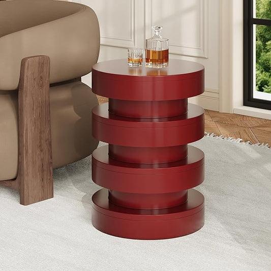 Christopher Knight Home Jeru Lightweight Concrete Round Coffee Table, Indoor and Outdoor Side Table for Living Room, MGO Small Side Table, 3-Tier Design, No Assembly Needed, Red