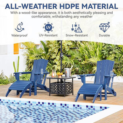 Yaheetech Adirondack Ottoman Footrest for Adirondack Chair,HDPE All Weather Outdoor Folding Foot Stool for Porch, Backyard, Lawn, Navy Blue