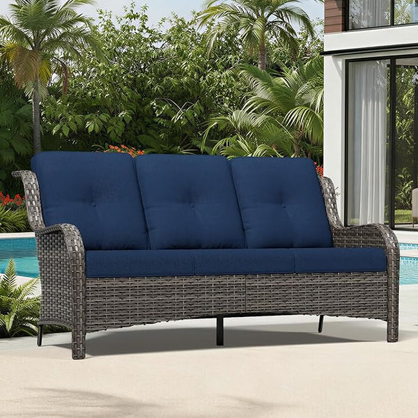 Joyside Outdoor Patio Couch, 3 Seater Outdoor Wicker Sofa with High Back, Deep Seating, Wide Armrest, Thickened Cushions - Photo 1