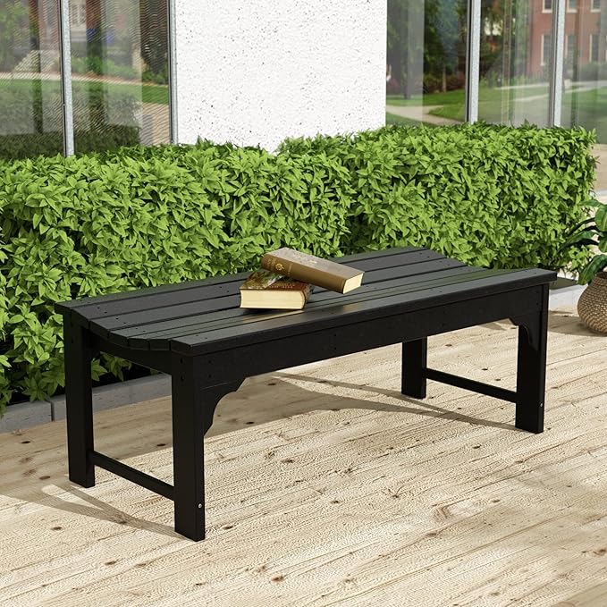 Westin Outdoors Malibu WO 48" Length Backless Poly Wood Outdoor/Garden Bench, Black