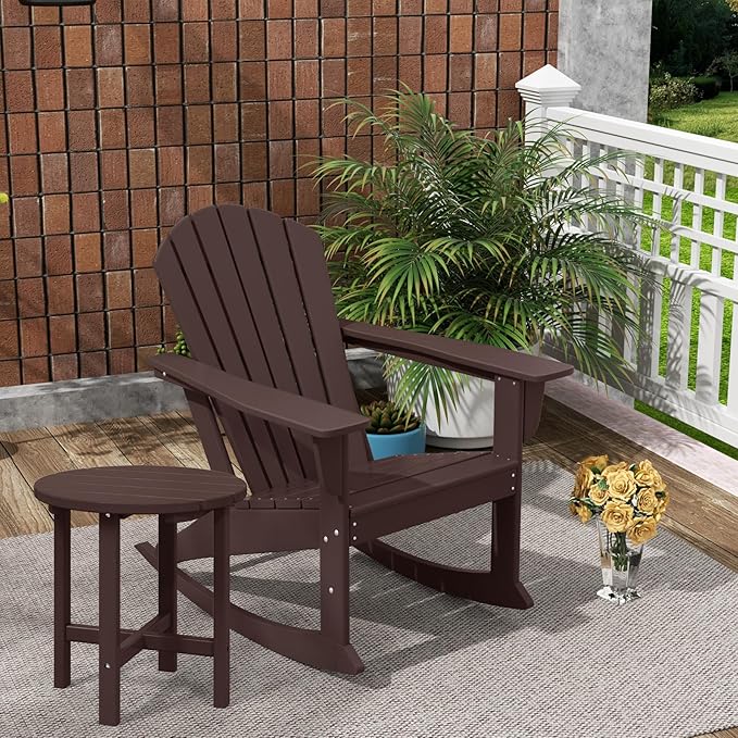 Costaelm Outdoor Adirondack Chair, All Weather Resistant Lawn Chairs Balcony Chair and Fire Pit Chairs, Deck Chairs Outdoor Porch Rocking Chair High Back HDPE Poly Lumber, Dark Brown