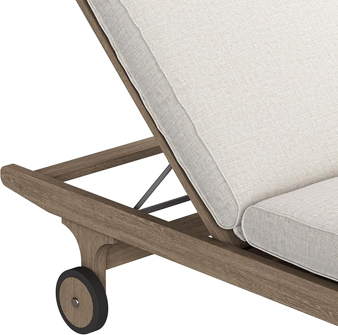 Modway Saratoga Teak Outdoor Chaise Lounge Chair in Pebble – Adjustable Wood Pool Lounge Chair with Wheels and Cushions - Photo 9
