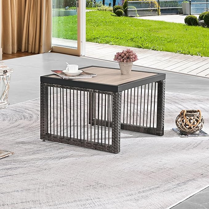 LOKATSE HOME Patio Coffee Table Dining Furniture for Balcony, Porch, Deck, Black/Brown